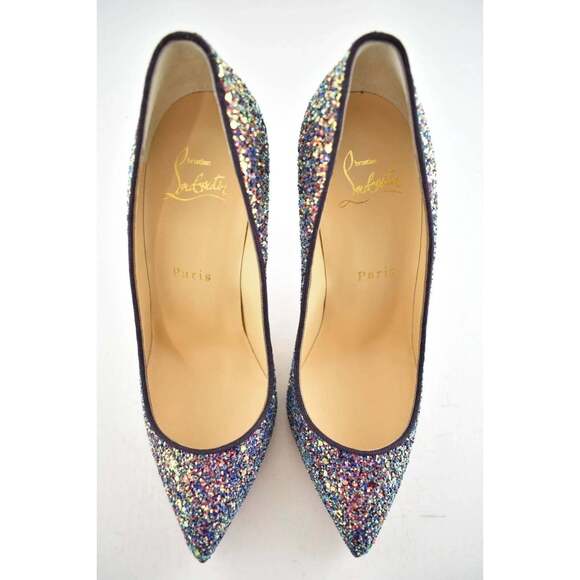 Christian Louboutin Pigalle Follies 100 Glitter Milkyway Blue Red Heel Pump 37 - Picture 6 of 12